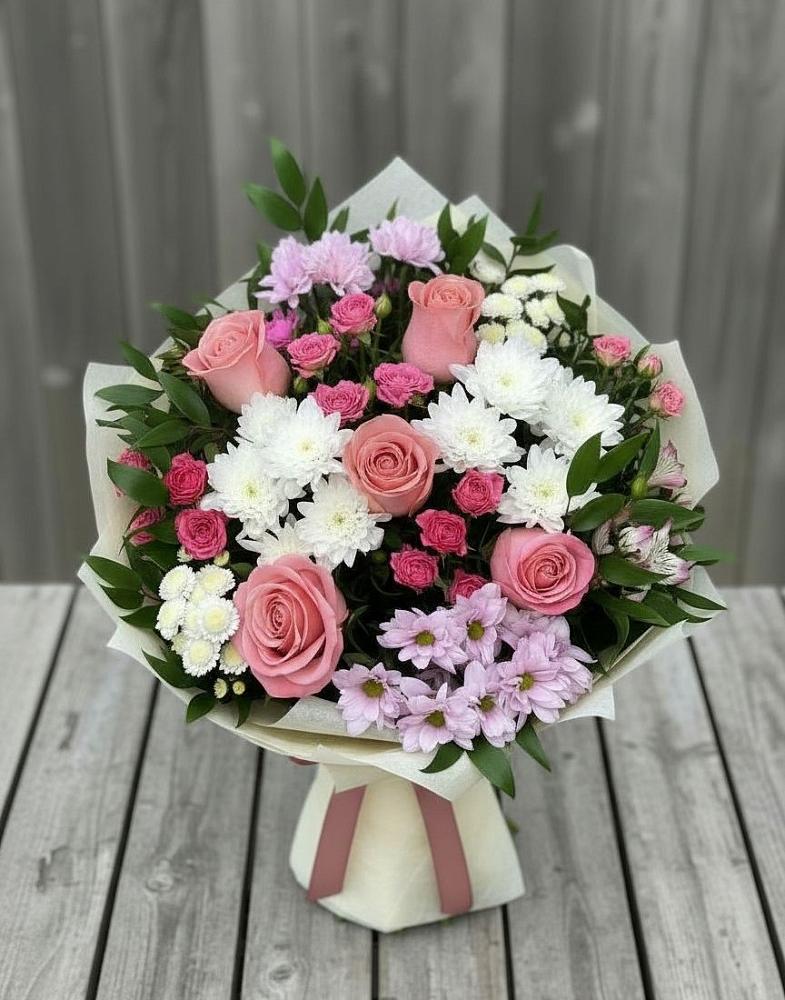 Букет цветов из: Альстромерии, Гвоздики, Розы и Хризантемы в Акулово