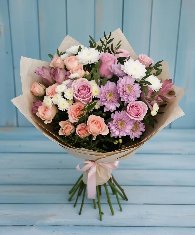 Букет цветов из: Хризантемы, Розы и Альстромерии в Акулово