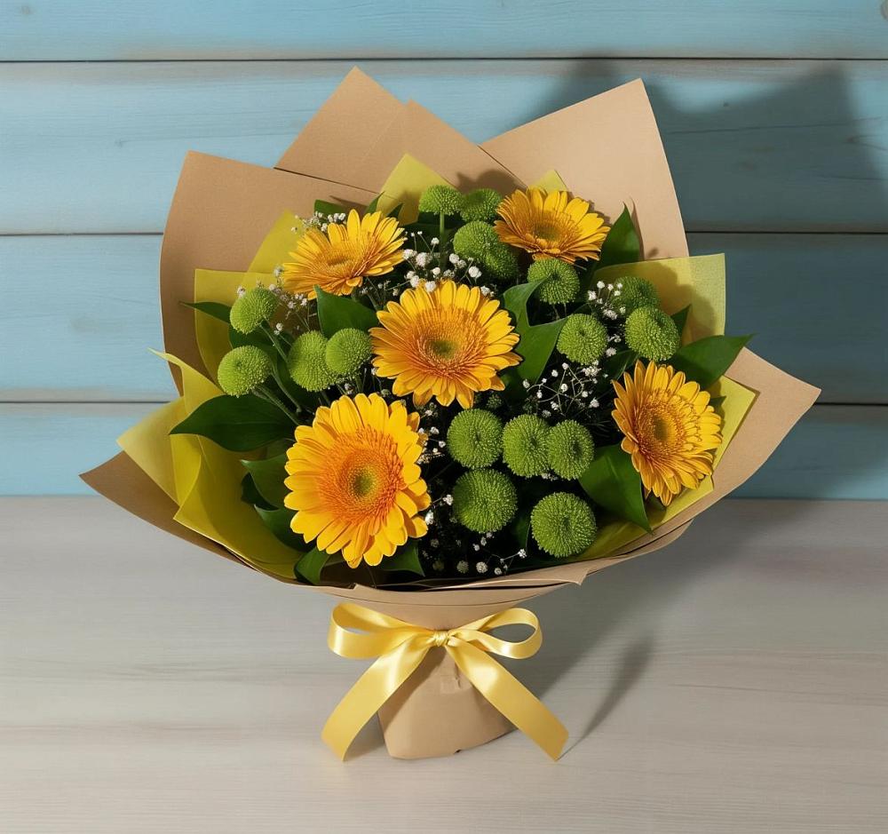 Букет цветов из: Герберы и Хризантемы в Акулово