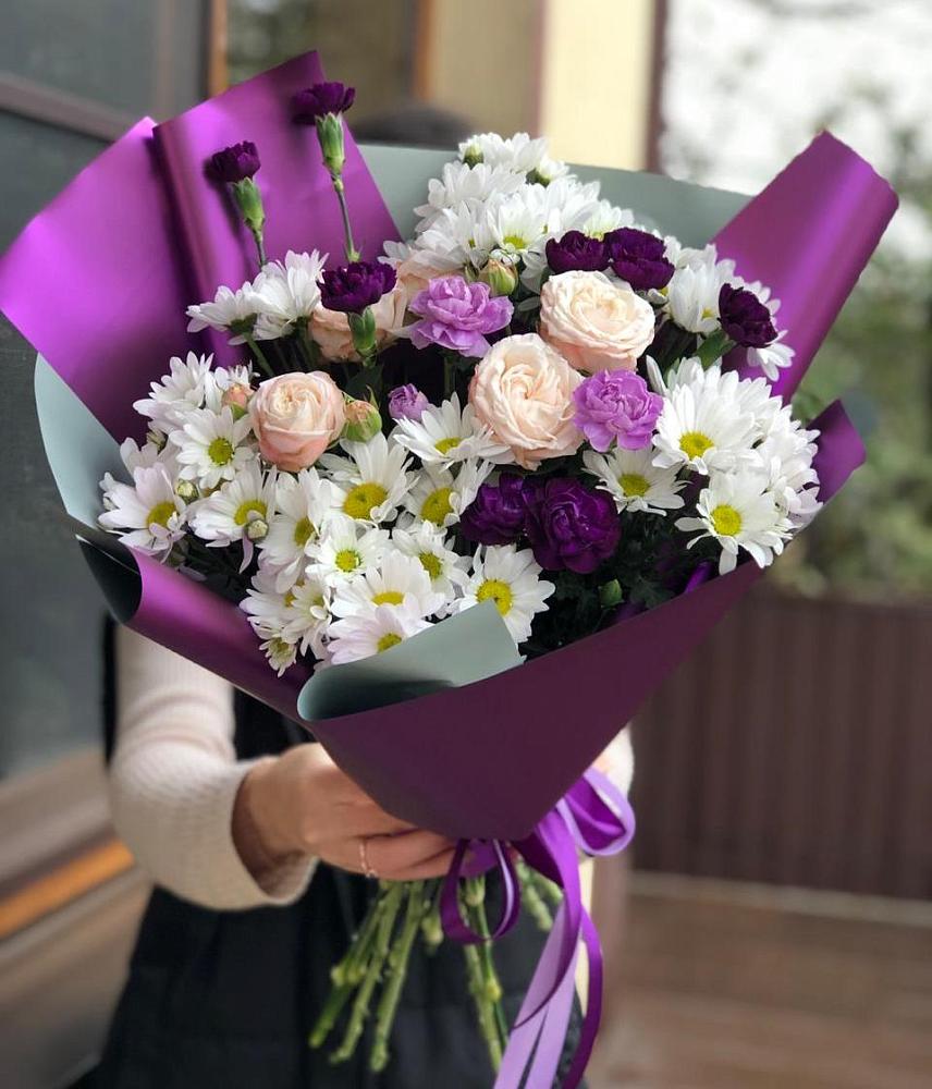 Букет цветов из: Хризантемы, Гвоздики и Розы в Акулово