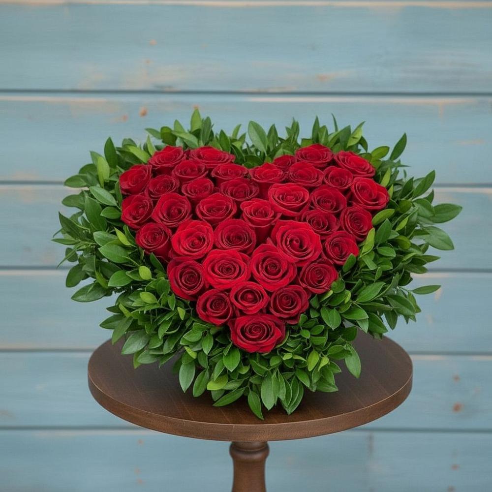 Цветочная композиция из Розы в виде сердца в Акулово