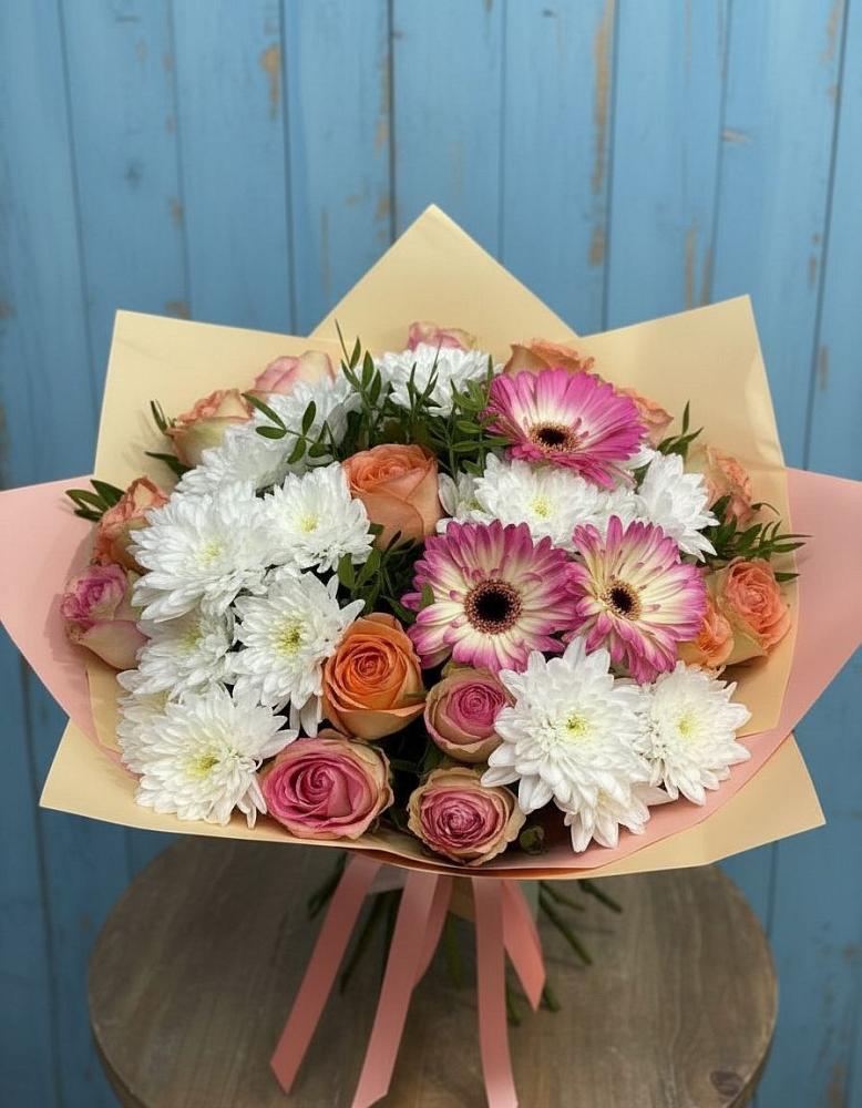 Букет цветов из: Розы, Герберы и Хризантемы в Акулово
