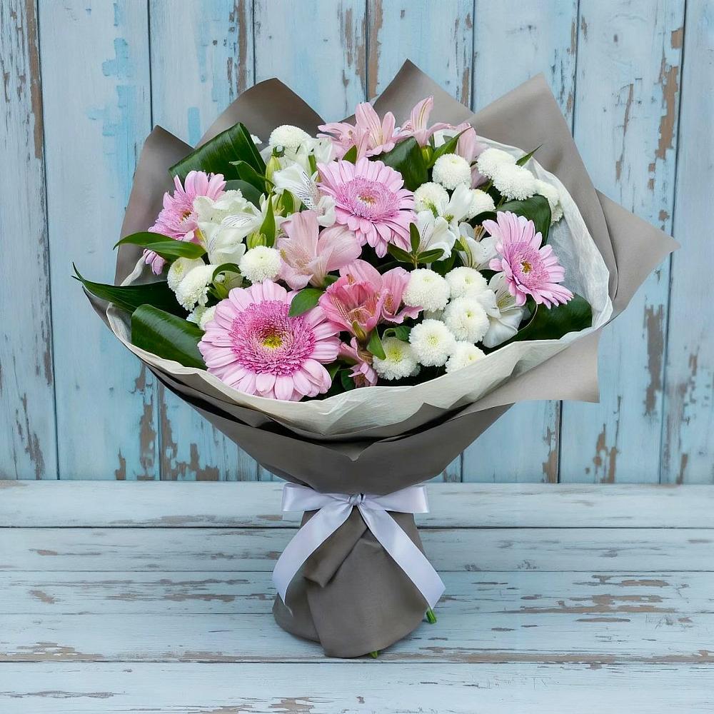 Букет цветов из: Герберы, Альстромерии и Хризантемы в Акулово